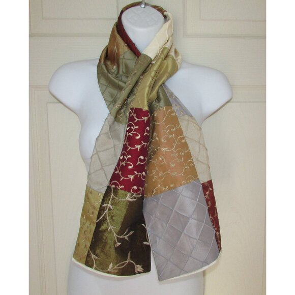 Satin Embroidered Patchwork Scarf - Picture 1 of 13